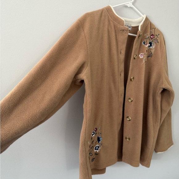 VTG Bonnie Evans Floral Embroidered Cardigan Sweater Button Down Tan Soft Size L - Picture 5 of 6